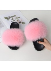 Summer fox fur slippers flat non-slip solid plush home shoes