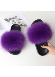 Summer fox fur slippers flat non-slip solid plush home shoes