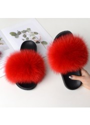 Summer fox fur slippers flat non-slip solid plush home shoes