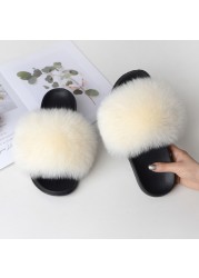 Summer fox fur slippers flat non-slip solid plush home shoes