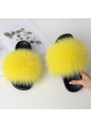 Summer fox fur slippers flat non-slip solid plush home shoes