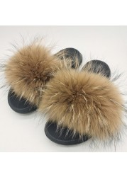 Summer fox fur slippers flat non-slip solid plush home shoes