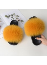 Summer fox fur slippers flat non-slip solid plush home shoes