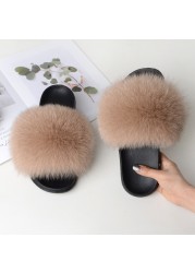 Summer fox fur slippers flat non-slip solid plush home shoes