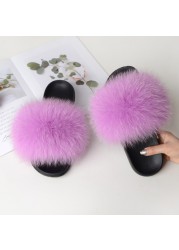 Summer fox fur slippers flat non-slip solid plush home shoes