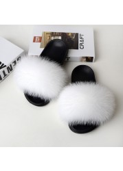 Summer fox fur slippers flat non-slip solid plush home shoes