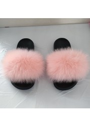 Summer fox fur slippers flat non-slip solid plush home shoes