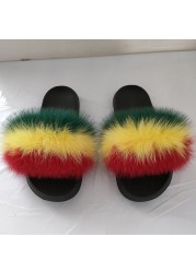 Summer fox fur slippers flat non-slip solid plush home shoes