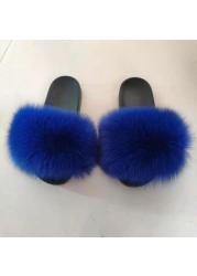 Women Summer Fluffy Fur Slippers Flat Non-slip Solid Real Furry Fur Slides Platform Shoes Plush Fur Sandals Flip Flops Women