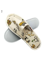 Hotel Travel Spa Disposable Slippers Cute Printed Linen Guest Slippers Home Room New Beauty Salon Slippers Women Slippers Hot