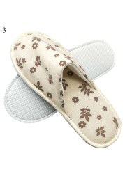 Hotel Travel Spa Disposable Slippers Cute Printed Linen Guest Slippers Home Room New Beauty Salon Slippers Women Slippers Hot