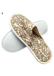 Hotel Travel Spa Disposable Slippers Cute Printed Linen Guest Slippers Home Room New Beauty Salon Slippers Women Slippers Hot