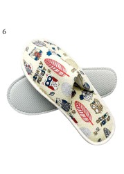 Hotel Travel Spa Disposable Slippers Cute Printed Linen Guest Slippers Home Room New Beauty Salon Slippers Women Slippers Hot