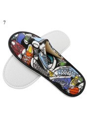 Hotel Travel Spa Disposable Slippers Cute Printed Linen Guest Slippers Home Room New Beauty Salon Slippers Women Slippers Hot