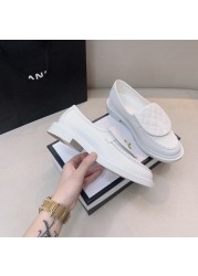 2022 New Luxury Loafers Shoes Woman Brand Turned-over Edge Shallow Mouth Casual Flat Shoes Female Genuine Leather Single Shoe