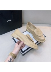 2022 New Luxury Loafers Shoes Woman Brand Turned-over Edge Shallow Mouth Casual Flat Shoes Female Genuine Leather Single Shoe