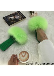 Summer Women Slippers Cotton Fabric Real Fur Flip Flops Fancy Sandals Ladies Faux Fur Slippers 2022 Home Shoes Woman