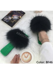 Summer Women Slippers Cotton Fabric Real Fur Flip Flops Fancy Sandals Ladies Faux Fur Slippers 2022 Home Shoes Woman