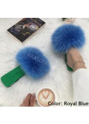 Summer Women Slippers Cotton Fabric Real Fur Flip Flops Fancy Sandals Ladies Faux Fur Slippers 2022 Home Shoes Woman