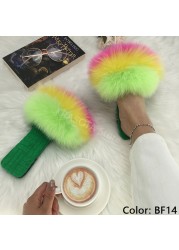 Summer Women Slippers Cotton Fabric Real Fur Flip Flops Fancy Sandals Ladies Faux Fur Slippers 2022 Home Shoes Woman