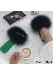 Summer Women Slippers Cotton Fabric Real Fur Flip Flops Fancy Sandals Ladies Faux Fur Slippers 2022 Home Shoes Woman