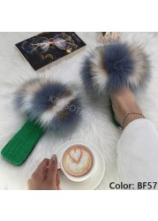 Summer Women Slippers Cotton Fabric Real Fur Flip Flops Fancy Sandals Ladies Faux Fur Slippers 2022 Home Shoes Woman