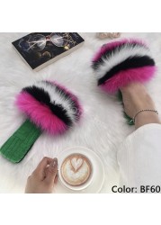 Summer Women Slippers Cotton Fabric Real Fur Flip Flops Fancy Sandals Ladies Faux Fur Slippers 2022 Home Shoes Woman