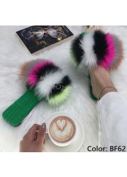 Summer Women Slippers Cotton Fabric Real Fur Flip Flops Fancy Sandals Ladies Faux Fur Slippers 2022 Home Shoes Woman