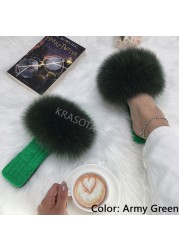 Summer Women Slippers Cotton Fabric Real Fur Flip Flops Fancy Sandals Ladies Faux Fur Slippers 2022 Home Shoes Woman