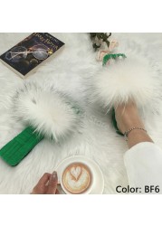 Summer Women Slippers Cotton Fabric Real Fur Flip Flops Fancy Sandals Ladies Faux Fur Slippers 2022 Home Shoes Woman