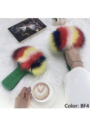 Summer Women Slippers Cotton Fabric Real Fur Flip Flops Fancy Sandals Ladies Faux Fur Slippers 2022 Home Shoes Woman