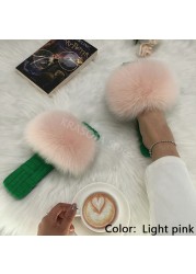 Summer Women Slippers Cotton Fabric Real Fur Flip Flops Fancy Sandals Ladies Faux Fur Slippers 2022 Home Shoes Woman