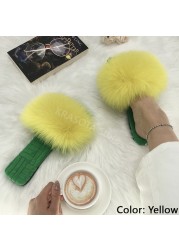 Summer Women Slippers Cotton Fabric Real Fur Flip Flops Fancy Sandals Ladies Faux Fur Slippers 2022 Home Shoes Woman