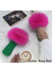 Summer Women Slippers Cotton Fabric Real Fur Flip Flops Fancy Sandals Ladies Faux Fur Slippers 2022 Home Shoes Woman