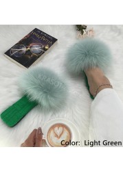 Summer Women Slippers Cotton Fabric Real Fur Flip Flops Fancy Sandals Ladies Faux Fur Slippers 2022 Home Shoes Woman