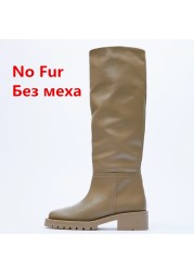 FEDONAS 2022 Za Ins Hot Women Full Cow Leather Knee High Heel Boots Motorcycle Warm Boots Punk Long Boots Woman Big Size Boots