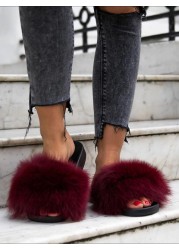 Women Fox Shoes Fur Slippers Real Fox Fur Slides Home Furry Flat Sandals Female Cute Wholesale House Shoes Woman Luxury Brand Ho