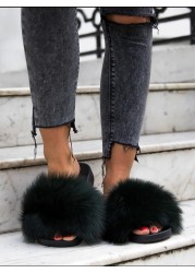 Women Fox Shoes Fur Slippers Real Fox Fur Slides Home Furry Flat Sandals Female Cute Wholesale House Shoes Woman Luxury Brand Ho