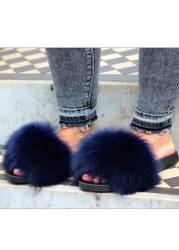 Women Fox Shoes Fur Slippers Real Fox Fur Slides Home Furry Flat Sandals Female Cute Wholesale House Shoes Woman Luxury Brand Ho