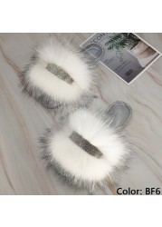 Jelly Slippers Transparent Crystal Flat Slippers Furry Slides for Women Fluffy Slippers Fur Sandals Flip Flop Ladies Summer 2022