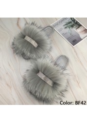 Jelly Slippers Transparent Crystal Flat Slippers Furry Slides for Women Fluffy Slippers Fur Sandals Flip Flop Ladies Summer 2022