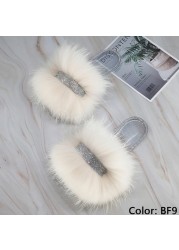 Jelly Slippers Transparent Crystal Flat Slippers Furry Slides for Women Fluffy Slippers Fur Sandals Flip Flop Ladies Summer 2022