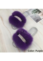 Jelly Slippers Transparent Crystal Flat Slippers Furry Slides for Women Fluffy Slippers Fur Sandals Flip Flop Ladies Summer 2022