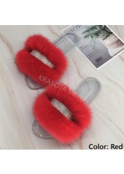 Jelly Slippers Transparent Crystal Flat Slippers Furry Slides for Women Fluffy Slippers Fur Sandals Flip Flop Ladies Summer 2022