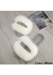 Jelly Slippers Transparent Crystal Flat Slippers Furry Slides for Women Fluffy Slippers Fur Sandals Flip Flop Ladies Summer 2022