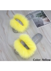 Jelly Slippers Transparent Crystal Flat Slippers Furry Slides for Women Fluffy Slippers Fur Sandals Flip Flop Ladies Summer 2022