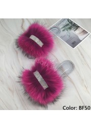 Jelly Slippers Transparent Crystal Flat Slippers Furry Slides for Women Fluffy Slippers Fur Sandals Flip Flop Ladies Summer 2022