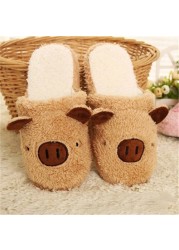 Women Plush Short Winter Slippers Cotton Bear Flat Shoes Home Bedroom Home Soft Velvet