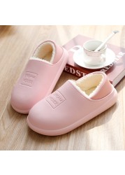 2021 winter women slippers eva waterproof warm plush home shoes ladies non-slip indoor soft sole cotton slides couple shoes