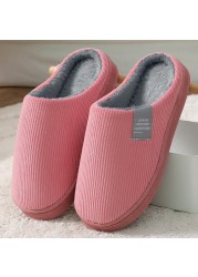 2021 winter women slippers eva waterproof warm plush home shoes ladies non-slip indoor soft sole cotton slides couple shoes